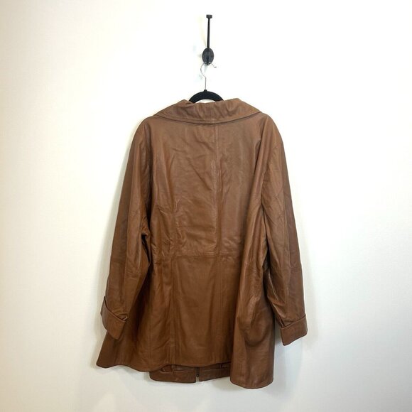 Roaman’s Womens Mid Length Brown Leather Jacket Size 32W Zip Up Classic - Picture 8 of 10
